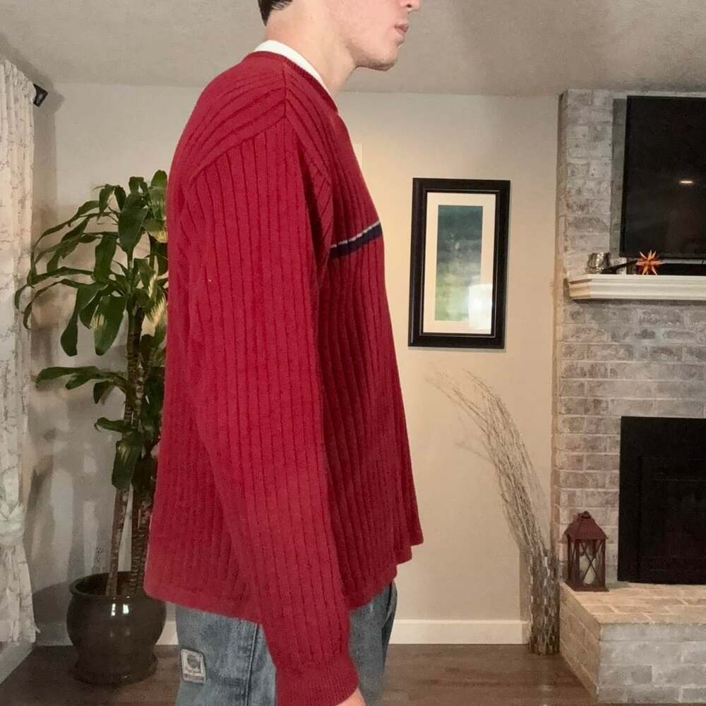 Arrow USA 1851 Ribbed Striped Sweater Red Large - Picture 2 of 8